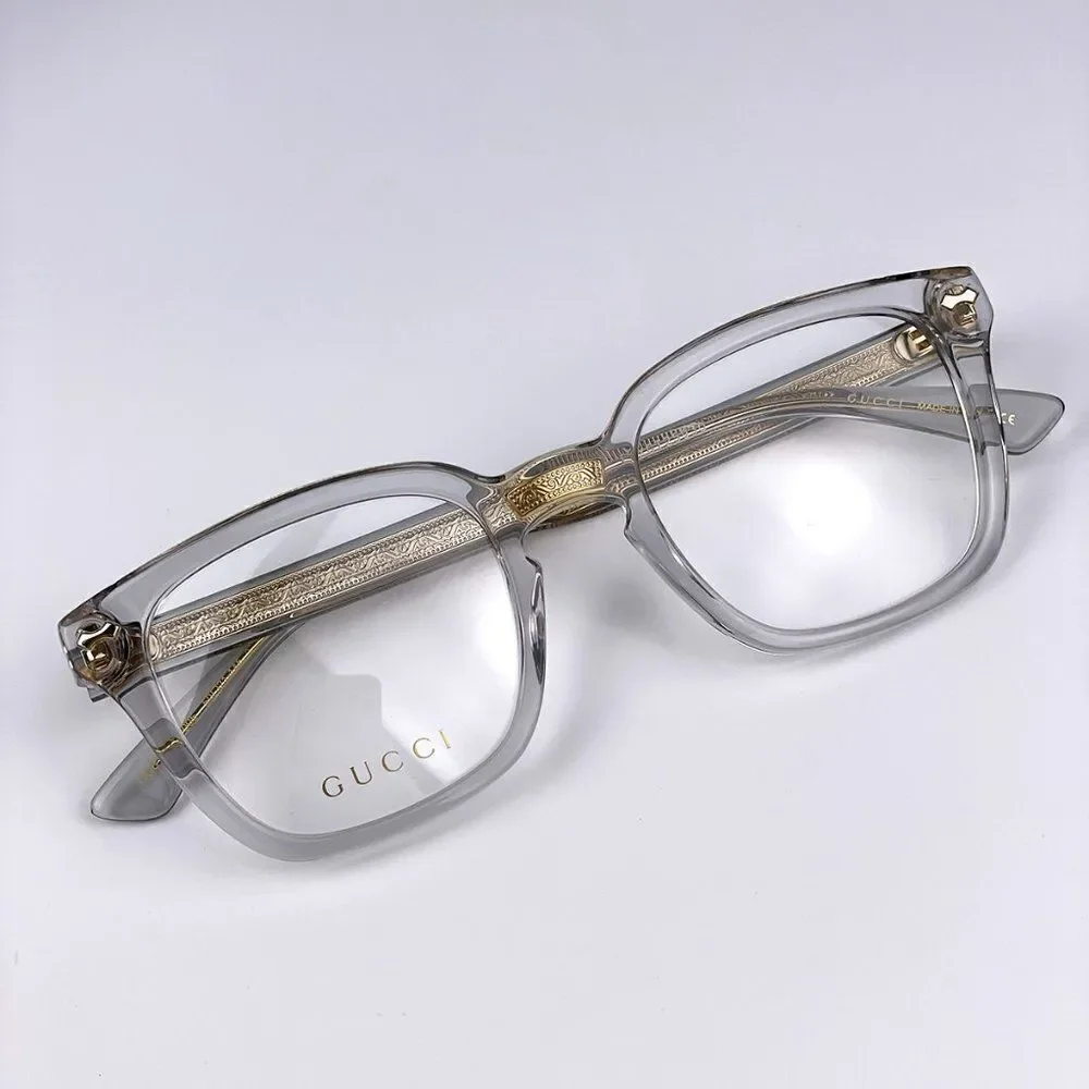 NEW Gucci GG0184O 005 Unisex Square Gray Clear Gold Eyeglasses